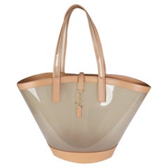 Saint Laurent Oatmilk Brown Gold Medium Panier Vinyl Tote
