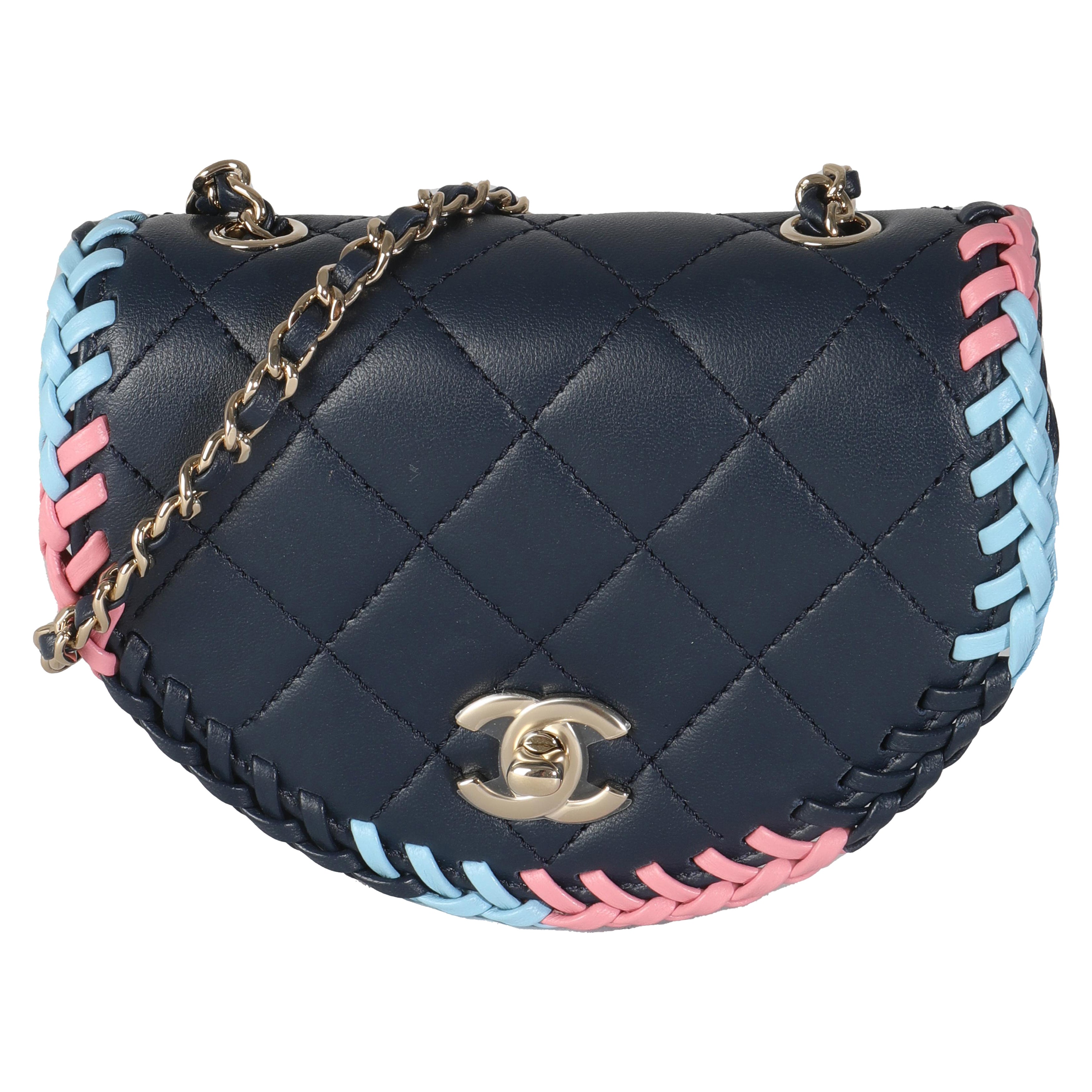 Chanel Navy Quilted Lambskin Braided Mini Messenger Flap Bag