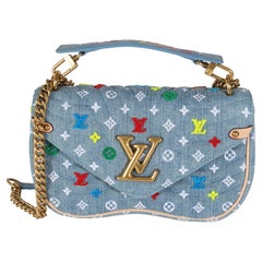Louis Vuitton Blue Embroidered Monogram Denim New Wave MM