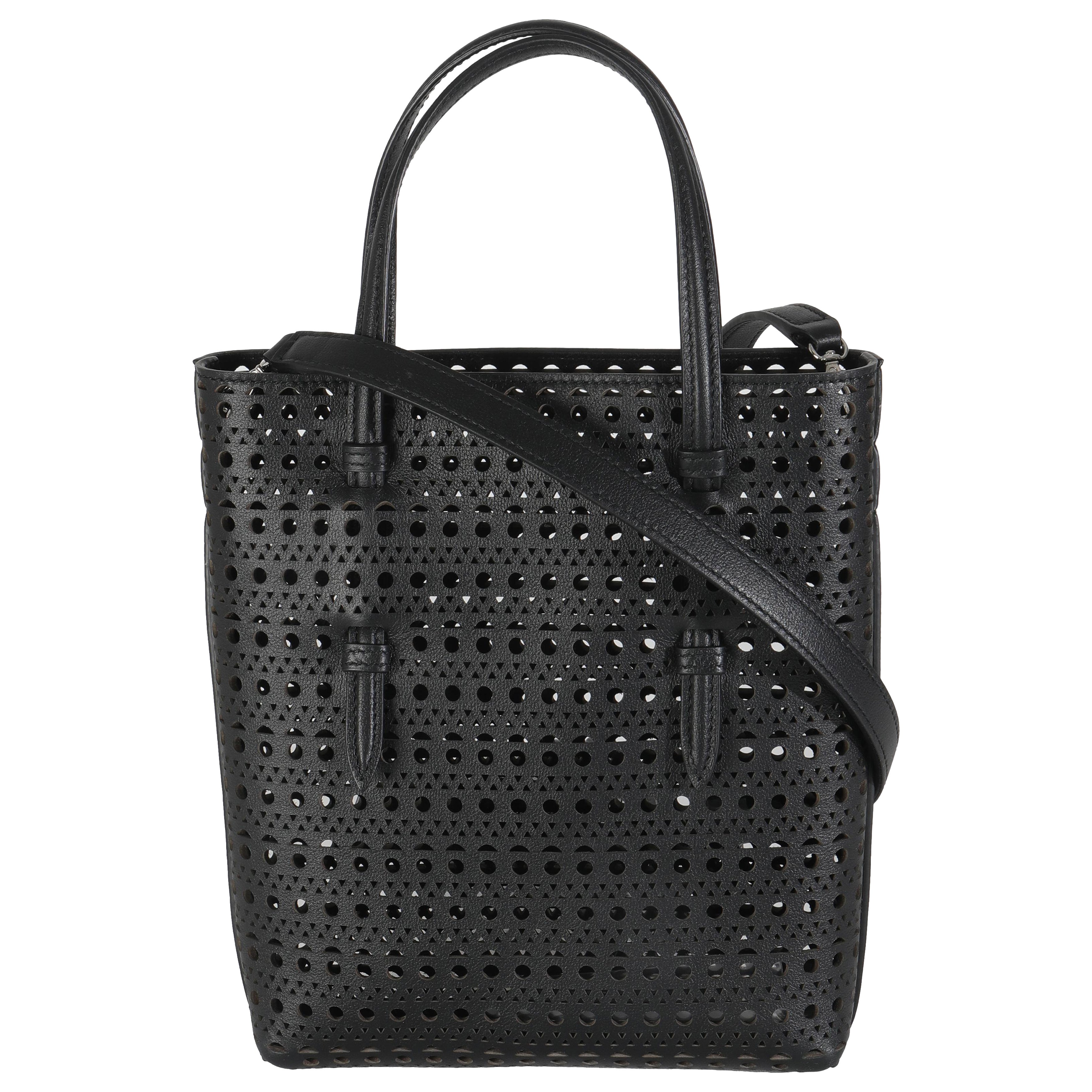 Alaia Black Vivienne Calfskin Laser Cut Mina North South Tote