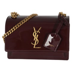 Saint Laurent Red Wine Patent Monogram Small Sunset Bag