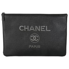 Chanel 18P Black Caviar Studded Large Deauville Clutch Handbag