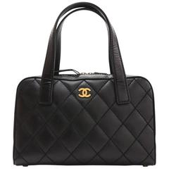 Chanel Black Quilted Wild Stitch Patent Leather Medium Tote Handbag