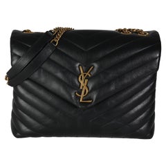 Saint Laurent Black Y Quilted Calfskin Monogram Medium Loulou Chain