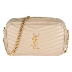 Saint Laurent Mini bolso cruzado Lou de piel de becerro Chevron beige oscuro