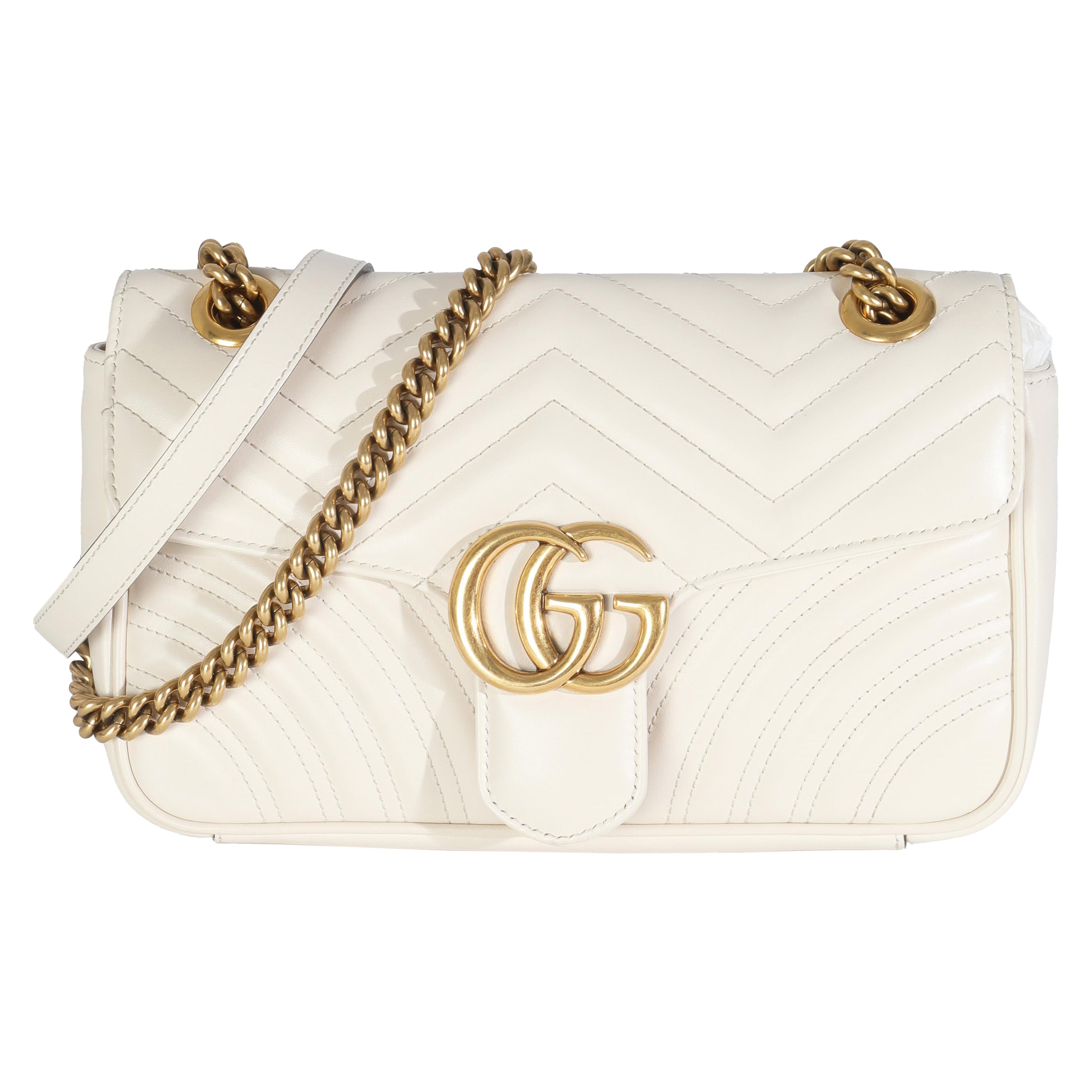 Gucci White Matelasse Calfskin Small GG Marmont Bag For Sale