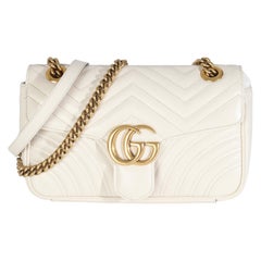 Gucci White Matelasse Calfskin Small GG Marmont Bag