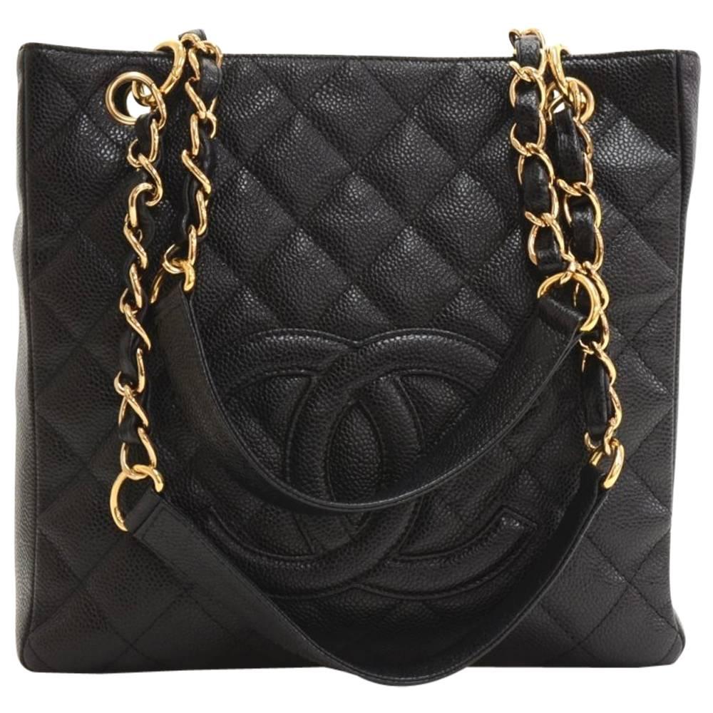 Chanel PST Black Caviar Quilted Leather Medium Grand Shopping Tote Bag