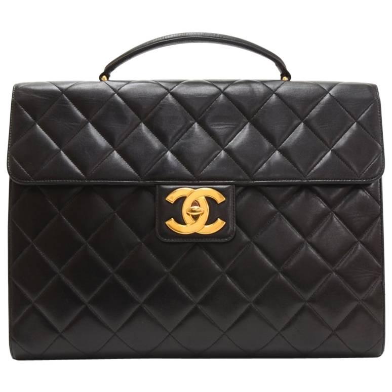 Chanel Black Quilted Leather Large Briefcase Hand Bag