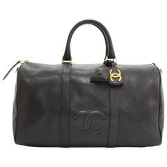 Vintage Chanel Boston Black Caviar Leather Medium Hand Bag