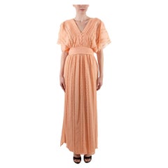 1970S Robe boho à manches kimono en mousseline de crêpe de poly/nylon et dentelle, rose poudré