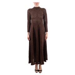 1970S Vestido de manga larga de punto de mezcla de rayón semitransparente marrón chocolate oscuro