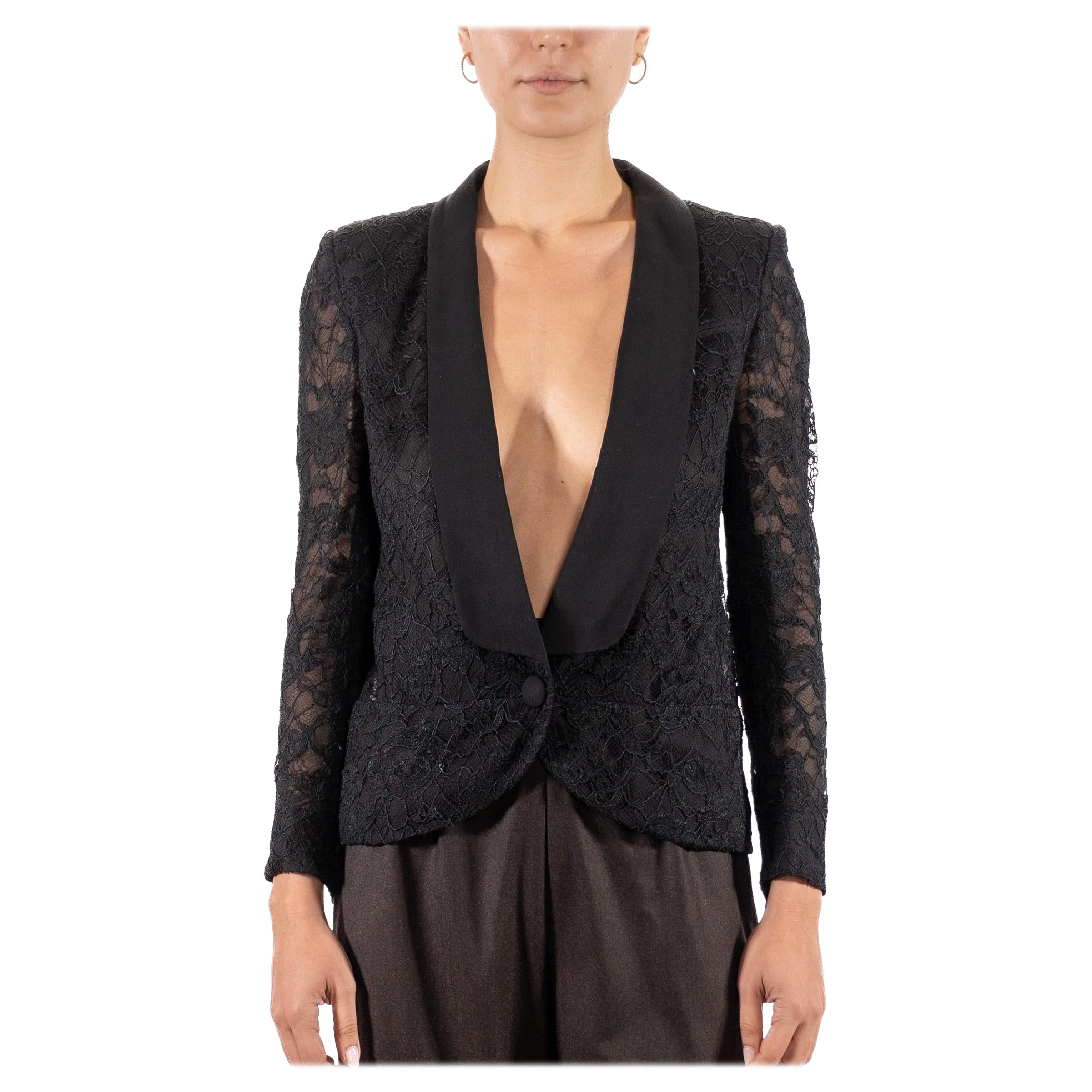 2000S Veste en dentelle de rayonne et de soie semi-éclatante Emilio Pucci, noir en vente