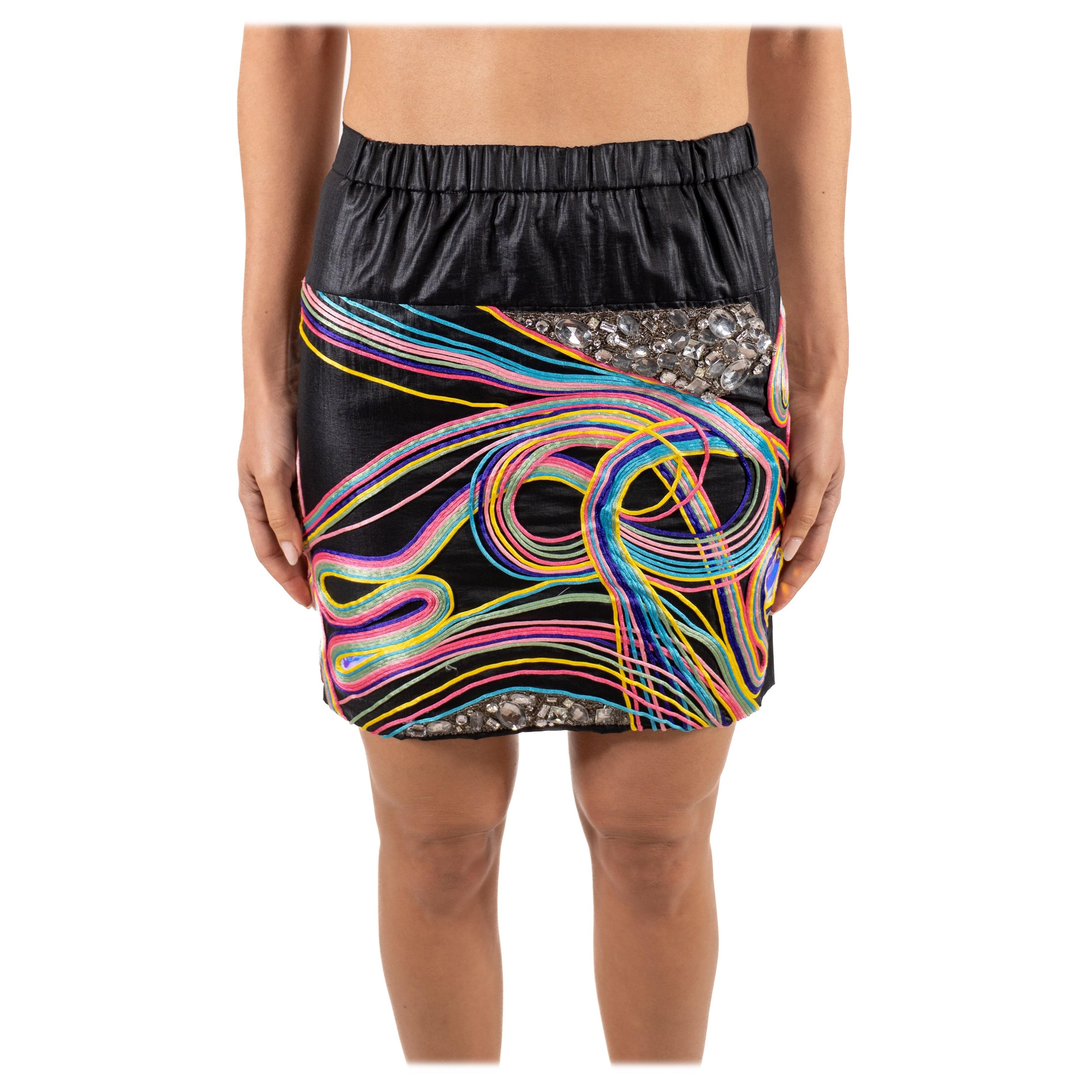 2000S Chloe Black Psychedelic String & Crystal Embelished Skirt