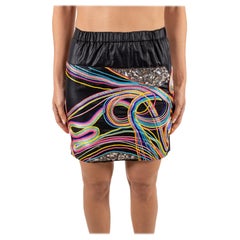 2000S Chloe Black Psychedelic String & Crystal Embelished Skirt
