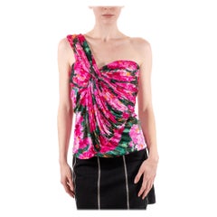 2000S Nicolas Ghesquiere Balenciaga Top en jersey rose vif à fleurs en rayonne mélangée