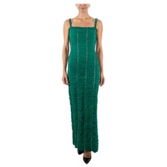 1990S Green Beaded Silk Chiffon Gown