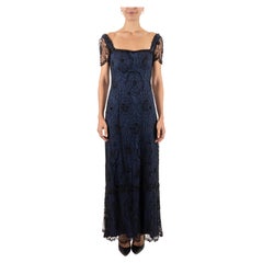 1990S Black & Navy Rayon Silk Beaded Lace Titanic Inspired Gown