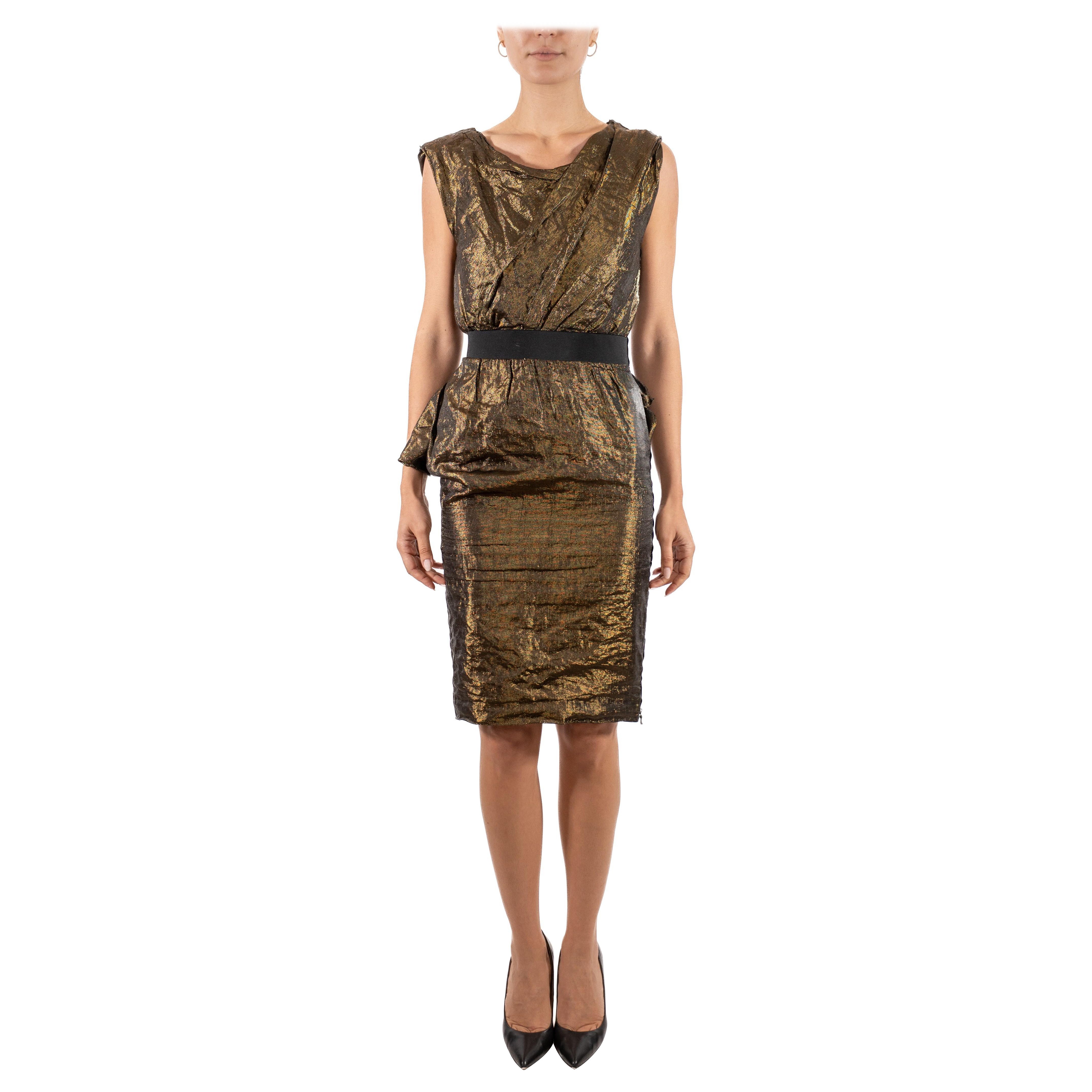 2000S Alber Elbaz Lanvin Metallic Gold & Black Silk Blend Deconstructed Detaile For Sale
