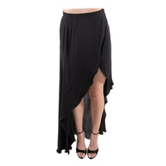 1990S Giorgio Armani Black Silk Crepe De Chine High-Low Wrap Skirt