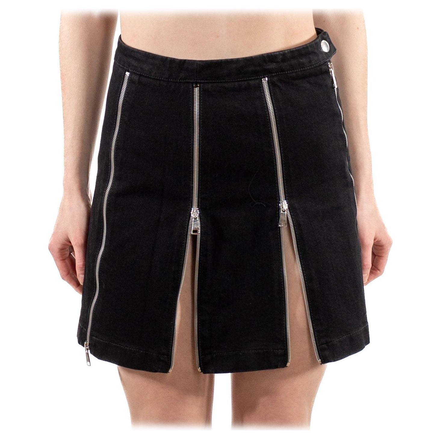 2000S Alexander Mcqueen  Black Cotton Denim Punk Zipper Skirt For Sale