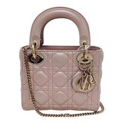 Lady Dior Mini Pearlescent Pink Lambskin Leather Gold HW Chain Strap
