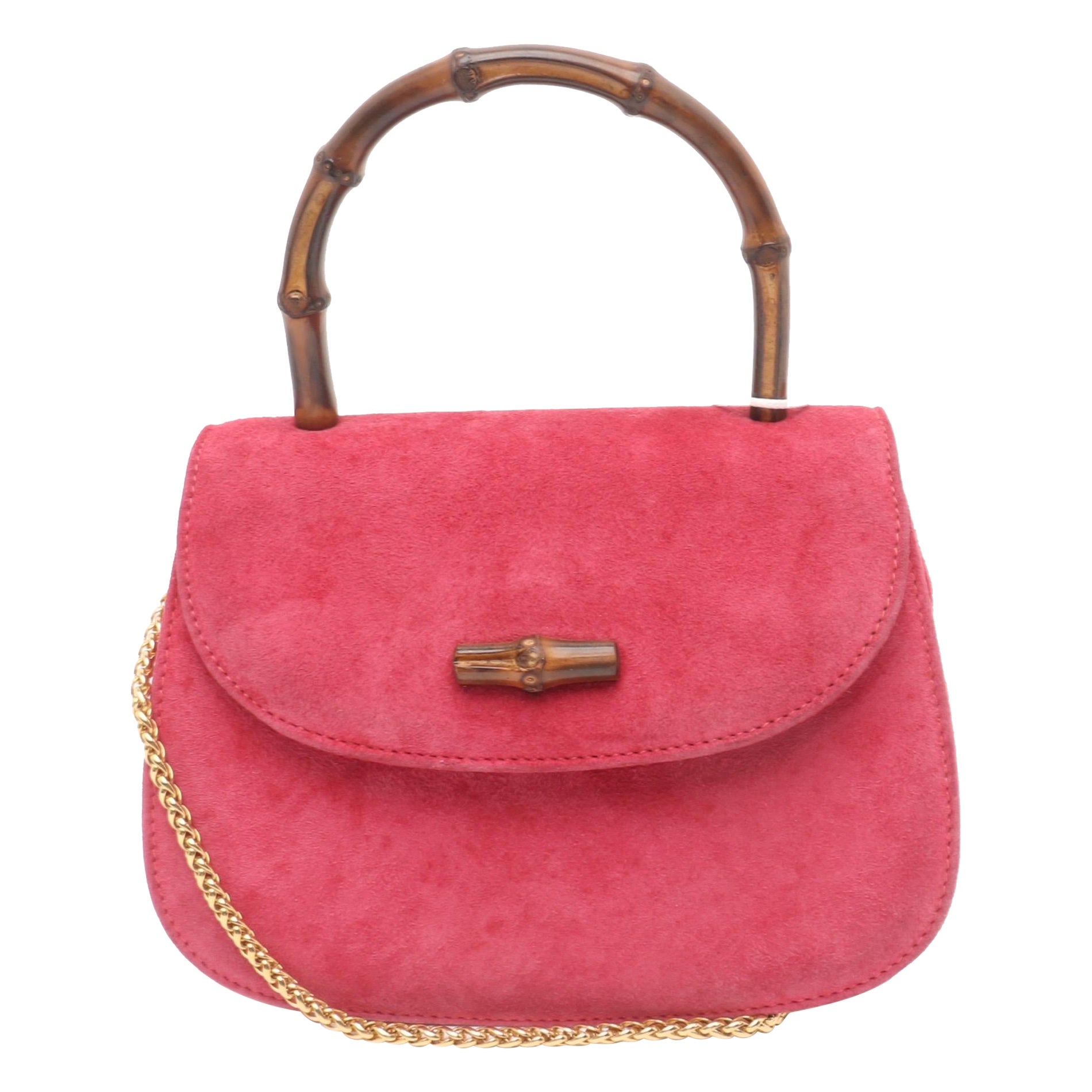 Gucci Bamboo 1947 Night Super Mini Pink Suede Evening Bag with Chain