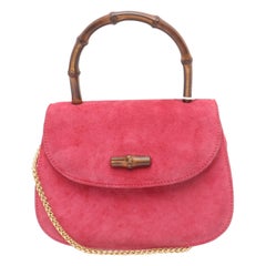 Gucci Bamboo 1947 Night Super Mini Pink Suede Evening Bag with Chain