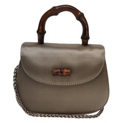 Gucci Bamboo 1947 Night Super Mini Beige Silk Evening Bag with Chain