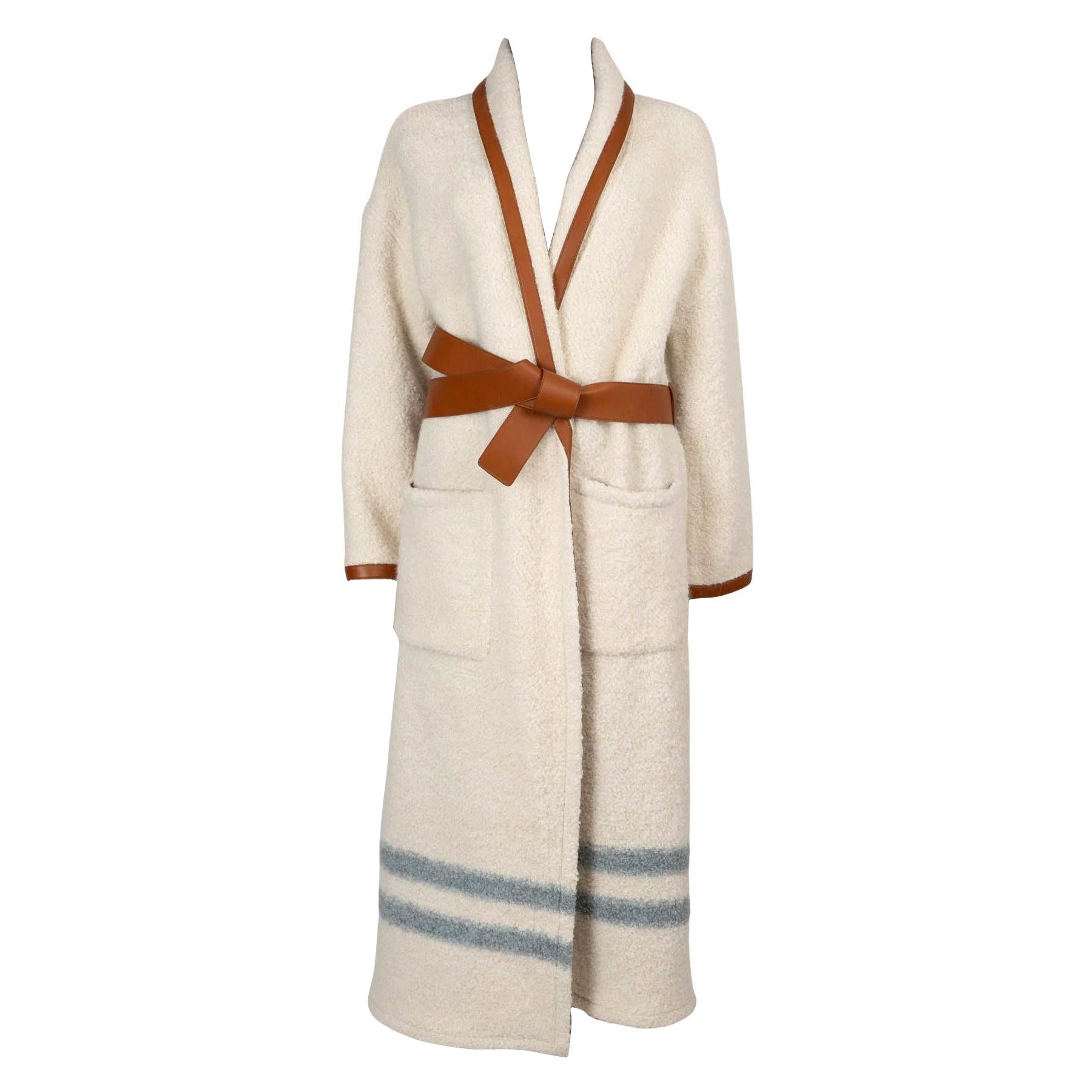 LORO PIANA cream alpaca 2023 ARBEL BELTED BOUCLE Coat Jacket 44 L For Sale