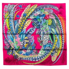 New in Box Hermes Fuchsia Feathers Silk Scarf