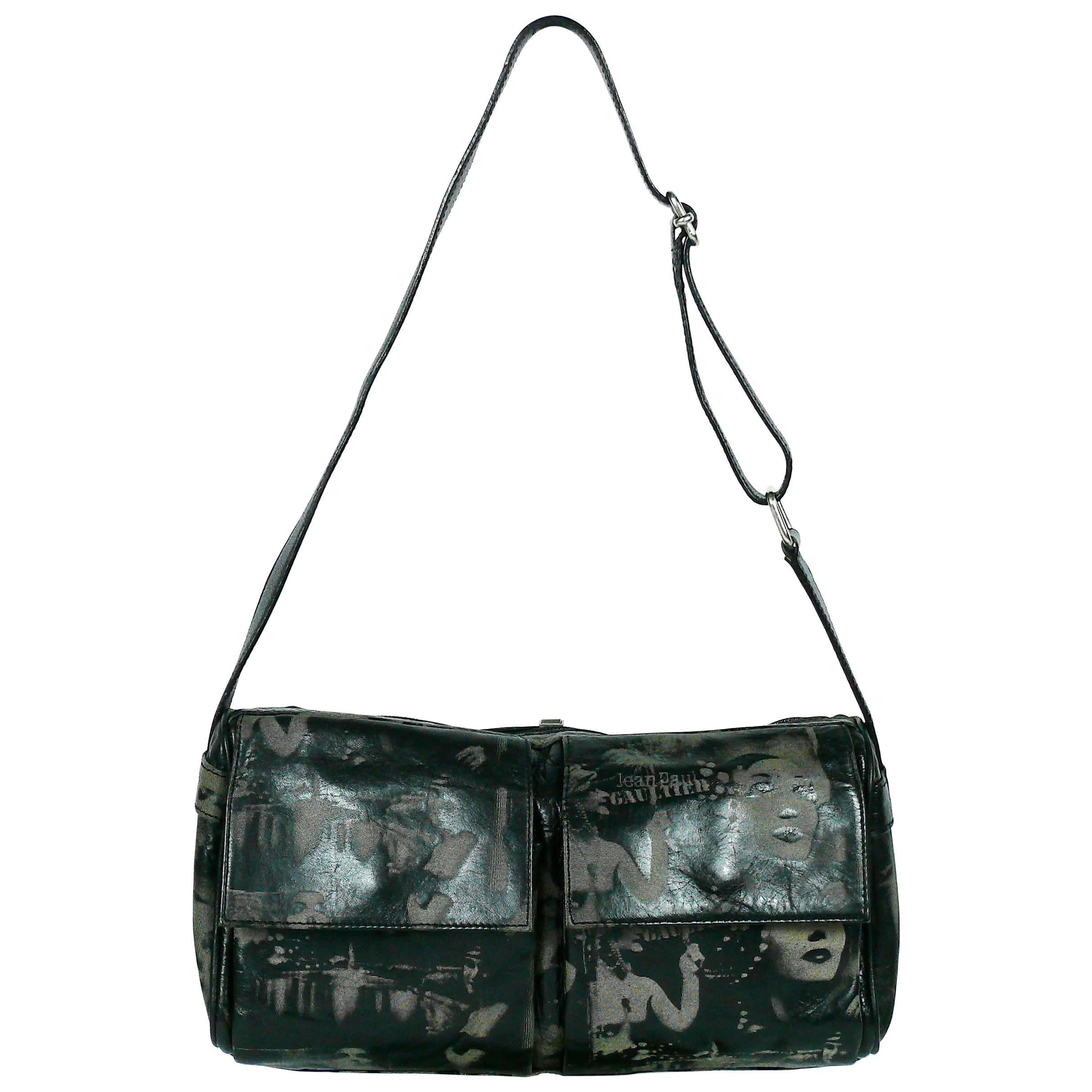 Jean Paul Gaultier Vintage Retro Dietrich Print Leather Shoulder Bag