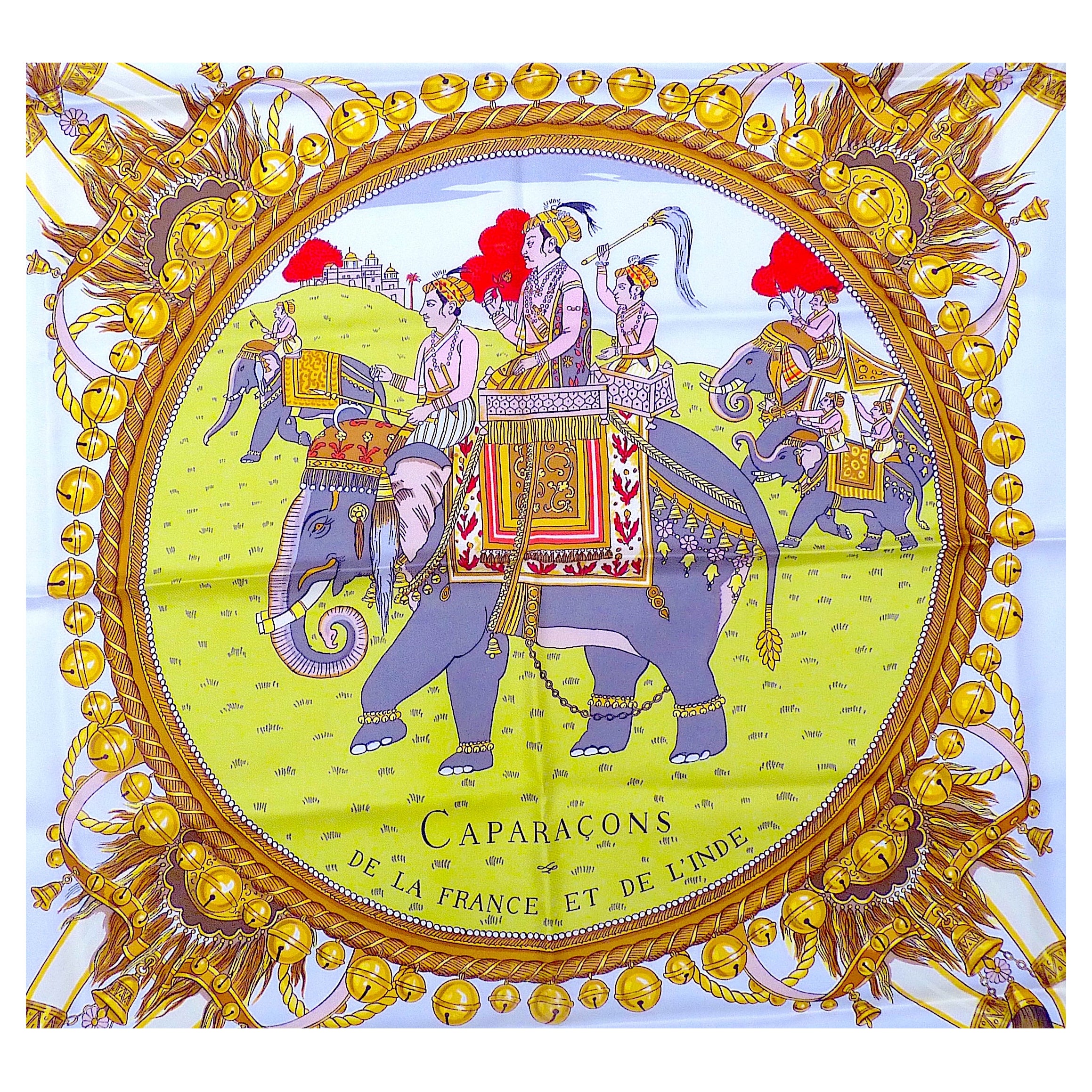 Hermes Scarf w Box "Caparaçons de la France et de l'Inde" by Ledoux For Sale