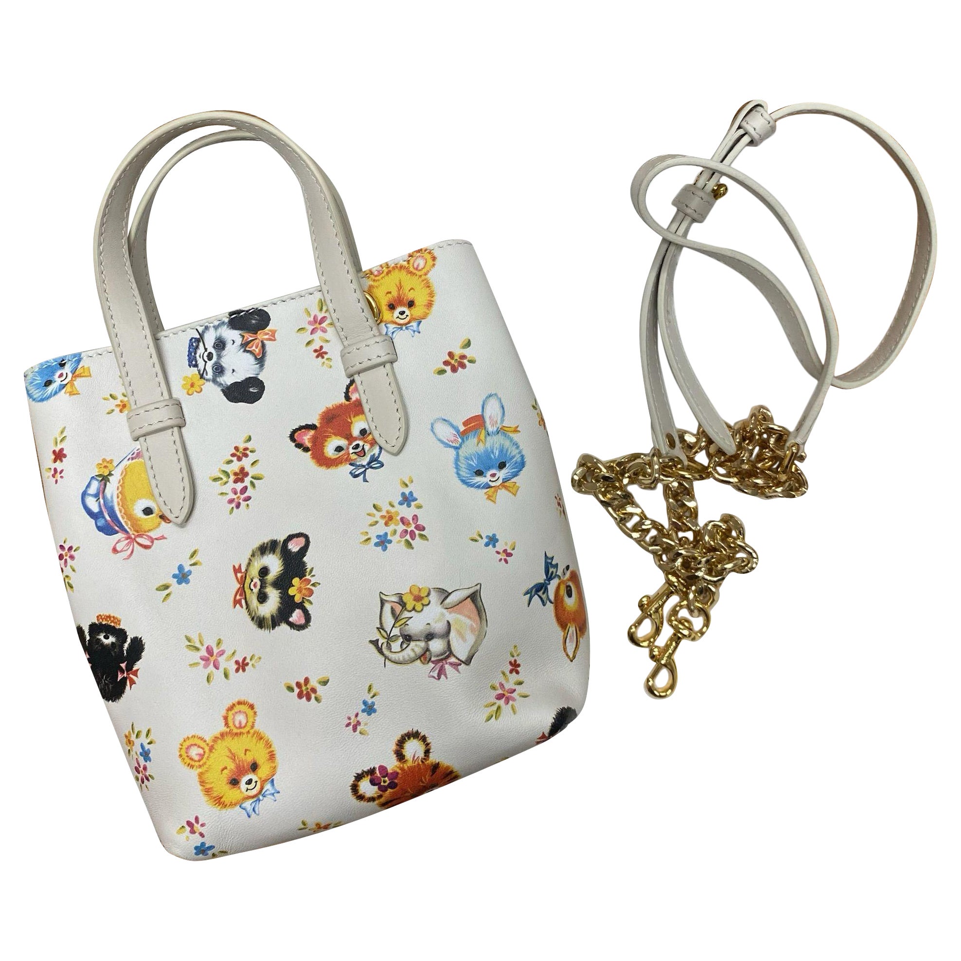 SS22 MOSCHINO Couture Jeremy Scott White Tall Shopper All Over Animals Bag
