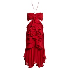 Yves Saint Laurent by Tom Ford Red Silk Halterneck Ruffle Dress, FW 2003