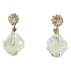 MIRIAM HASKELL Lucite & Gold Tone Dangle Earrings, 1960's