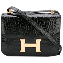 Hermes Constance Divine black alligator bag 1991 Mint with Box