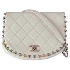 Chanel White Calfskin Leather Embellished Flap Saddle Bag, 2018-19