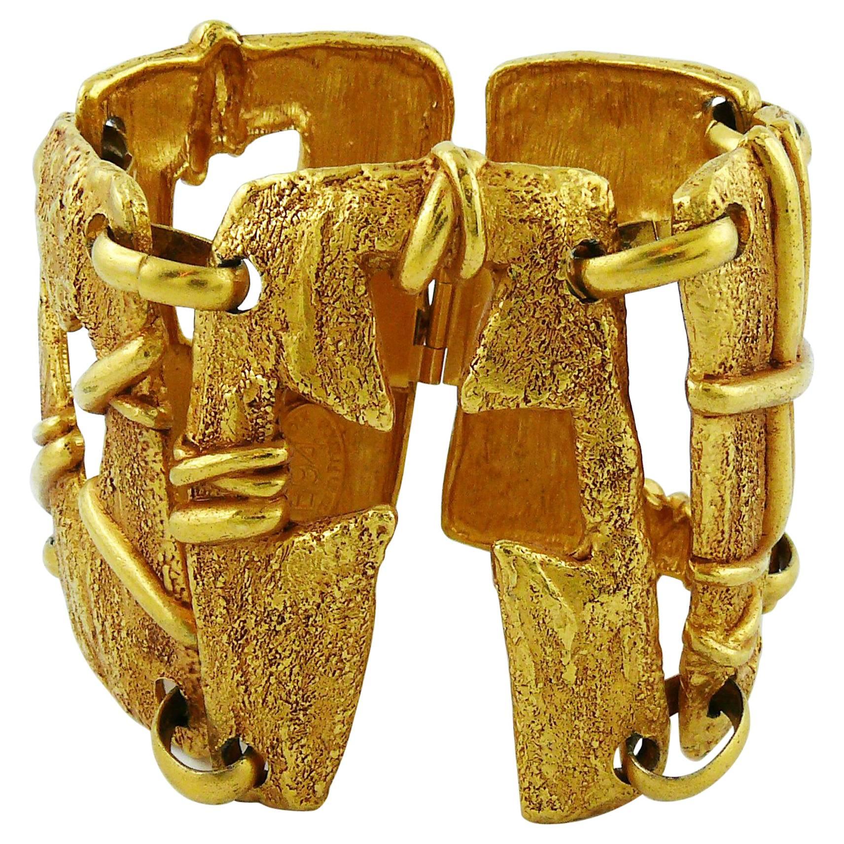 Christian Lacroix Vintage Gold Toned Cut Out Cuff Bracelet 
