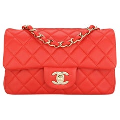 CHANEL Rectangular Mini Bag Red Lambskin with Light Gold Hardware 2017