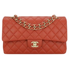 Chanel Borsa Media con Doppia Patta Rosso Mattone Marrone Pelle d'Agnello Hardware Oro 2021