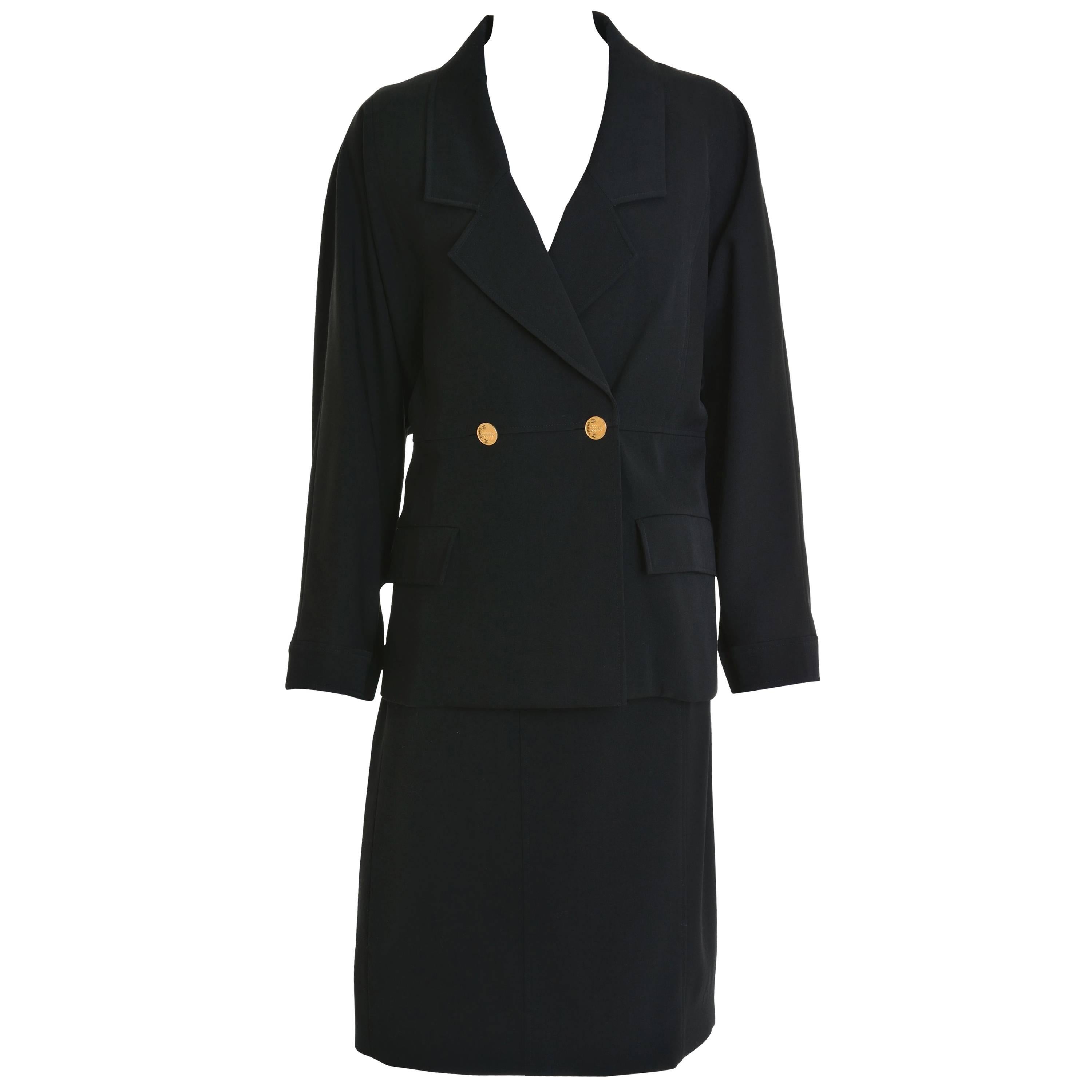 1990s CHANEL Black Gabardine Suit Dress For Sale