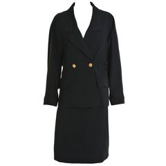 Vintage 1990s CHANEL Black Gabardine Suit Dress