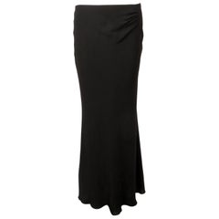 1990's GUY LAROCHE black floor length bias cut skirt with ruched low waist