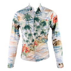 VALENTINO Size M Multi Color Tropical Hawaiian Print Cotton One Pocket Button Up Long Sleeve Shirt