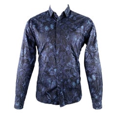 VALENTINO Size M Navy Blue Black Butterfly Cotton Button Up Long Sleeve Shirt