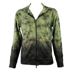 JOHN VARVATOS Talla L Verde Negro Abstracto Ombre Chaqueta de algodón con capucha y cremallera