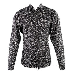 PRADA Size S Black White Grey Stars Cotton Button Up Long Sleeve Shirt