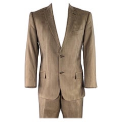 VERSACE COLLECTION Taille 44 Costume en laine et soie à rayures Brown Taupe