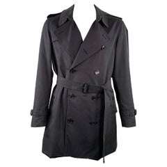 BURBERRY LONDON Size 44 Black Cotton Double Breasted Belted Trenchcoat
